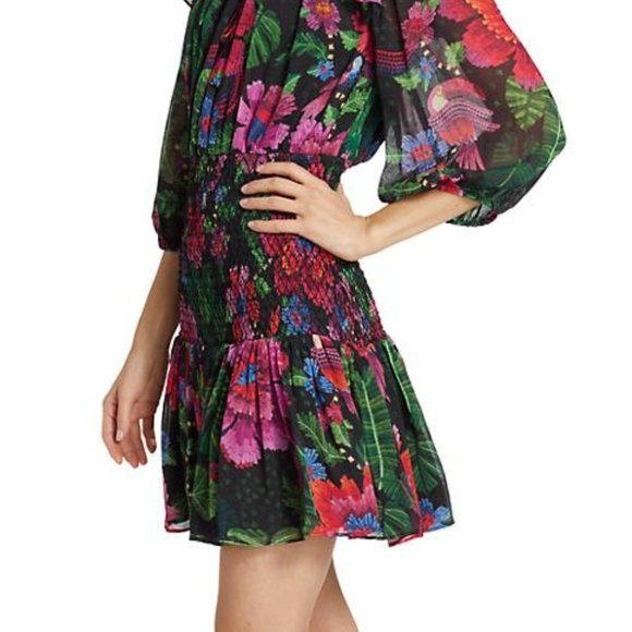 Farm Rio NWOT Blooming Garden Floral Smocked Minidress Size Small - Picture 4 of 7